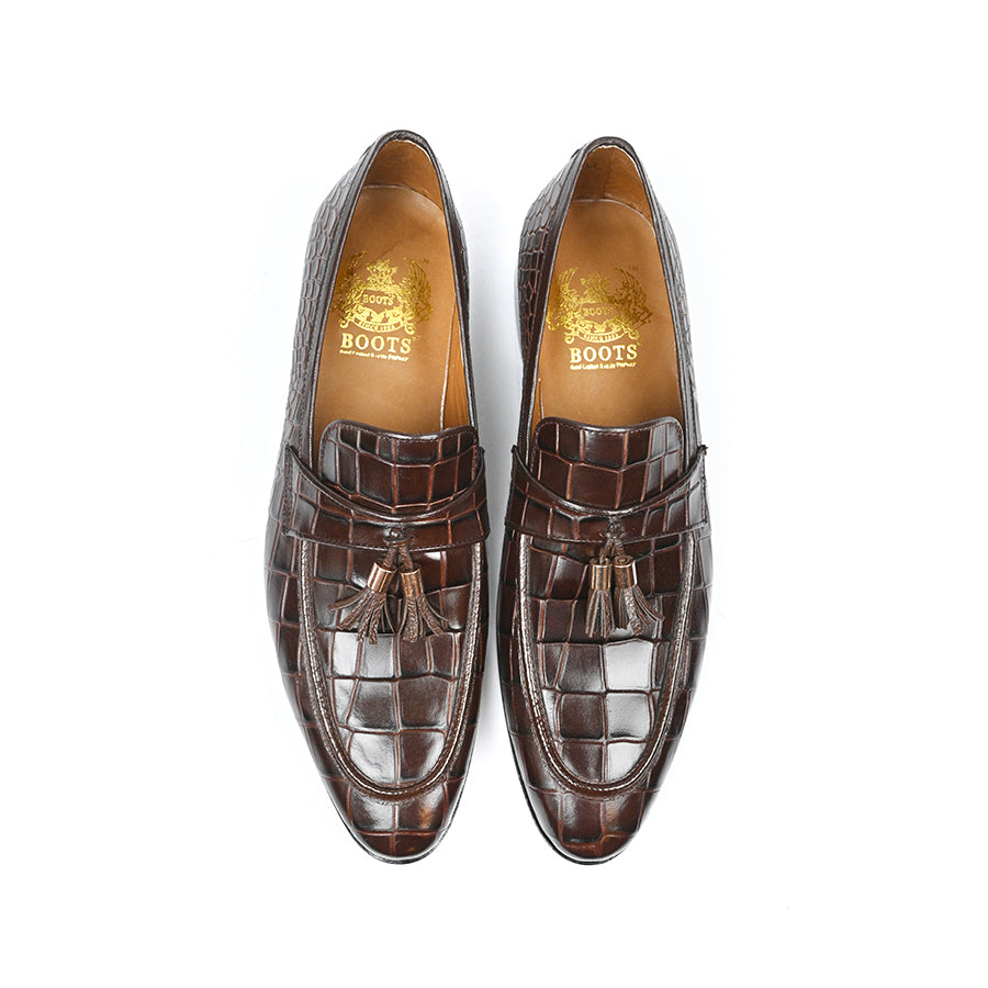 Tassles Croc Brown